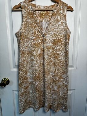 Lilly Pulitzer Dev Sleeveless Dress Small Palm Beach Paradise Tan White Shift